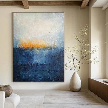 Minimalist Canvas Art Blue and Orange Abstract Sea and Sunset Painting DPS430
