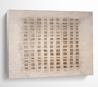 Unique Abstract Art Beige Geometric Grid Abstract On Canvas HPS024