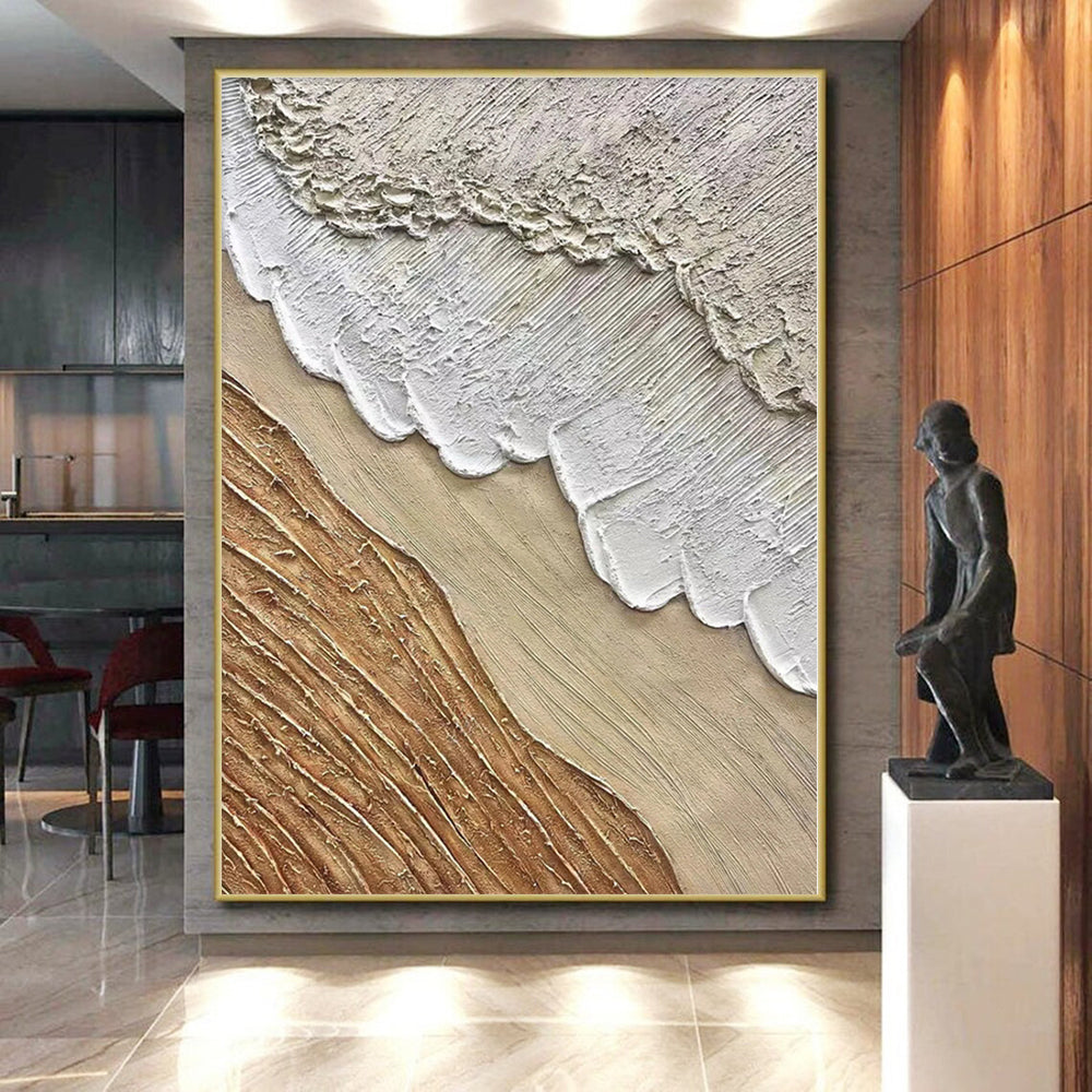 Handmade Art Textured Beige and Brown Abstract with Layered Details PT013