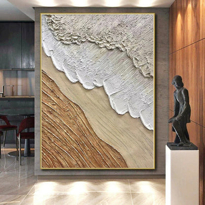 Handmade Art Textured Beige and Brown Abstract with Layered Details PT013