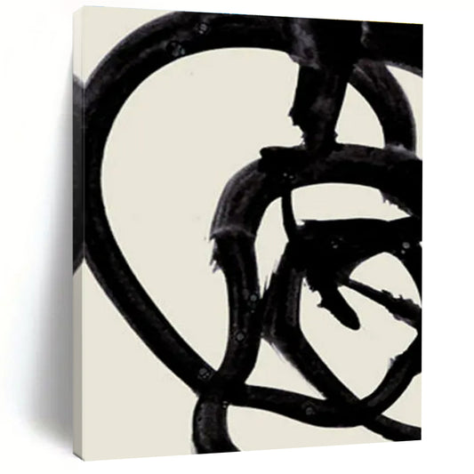 Minimalist Canvas Art Black and Beige Curved Abstract Art PT804