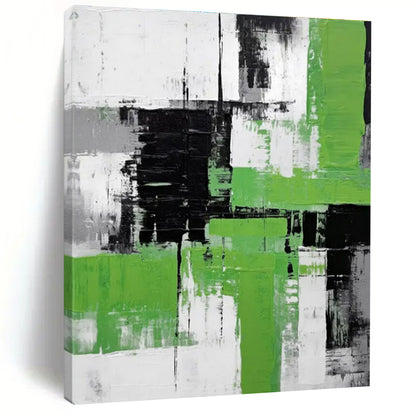 Cool Abstract Paintings Green, Black, White, and Gray Geometric Abstract Art PT796