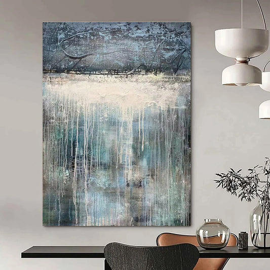 Large Painting In Living Room Blue, Gray, and White Textured Abstract Landscape Art DPS470