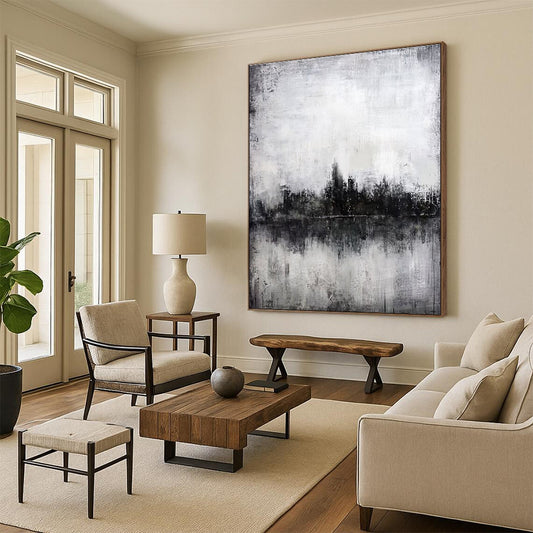 Acrylic Modern Art Paintings Black, White, and Gray Textured Landscape Abstract Art PT704