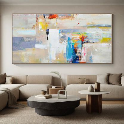 Acrylic Modern Art Paintings in Multicolor (Blue, Yellow, Red, White, Grey) Abstract Urban Compositions Painting On Canvas PT274