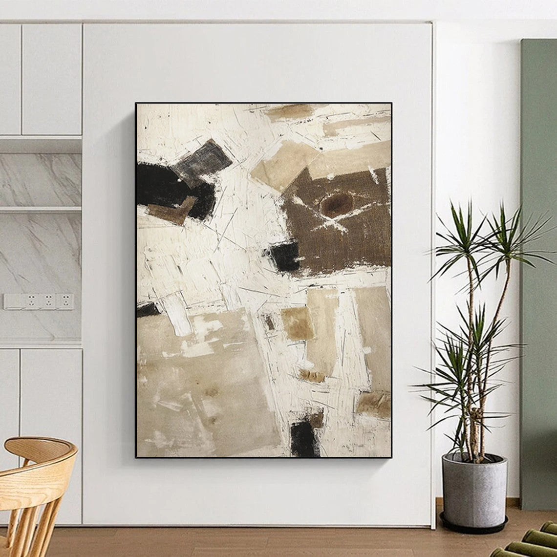Unique Abstract Art in Beige, Brown, and Black Textured Shapes, Hand-Painted Acrylic Art PT320