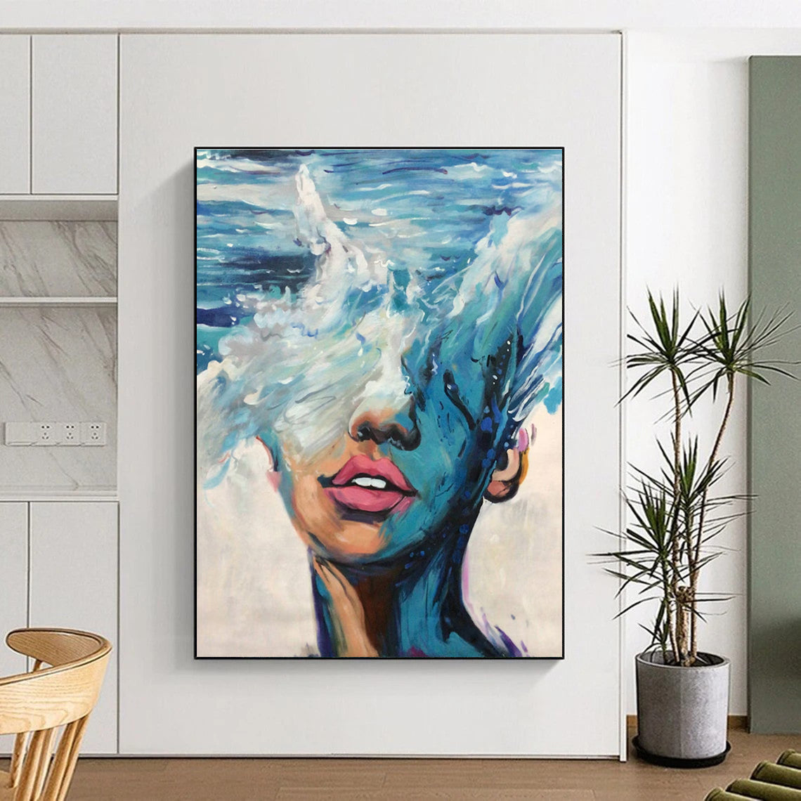 Acrylic Modern Art Paintings Blue, White, and Pink Abstract Portrait Painting DPS453