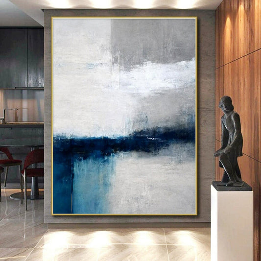 Modern Art Acrylic Blue, Gray, and White Abstract Art PT664