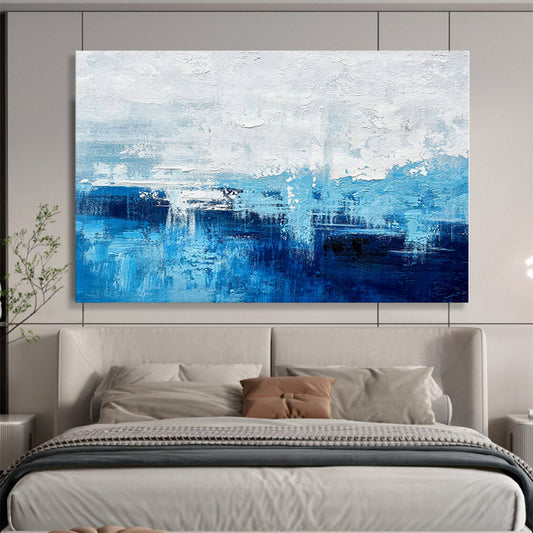 Hand-Painted Blue & White Coastal Abstract On Canvas HPS069
