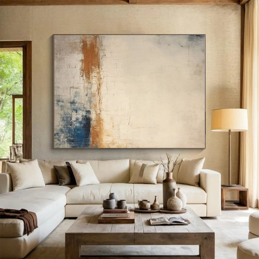 Hand-Painted Beige, Brown, and Blue Textured Abstract Art PT754