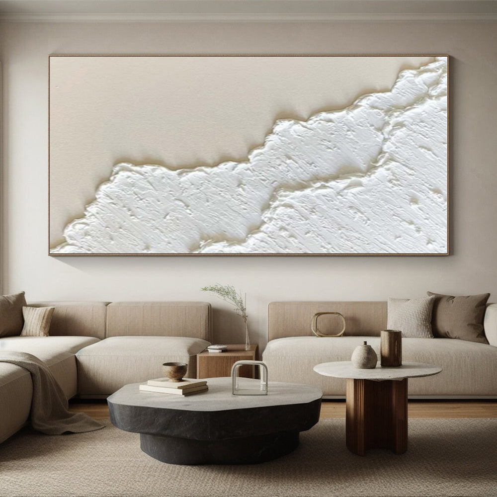 Hand-Painted White Textured Minimalist Abstract Art PT337