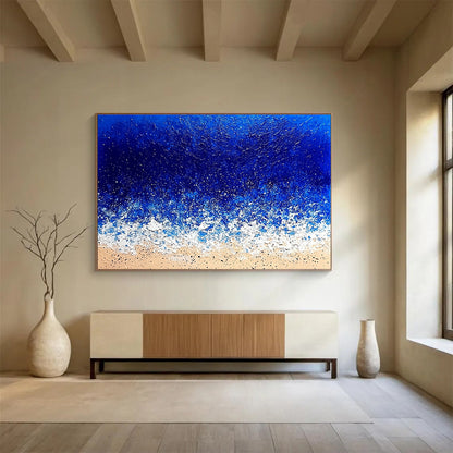 Hand Painted Art Blue, White & Beige Textured Coastal Abstract Painting HPS285