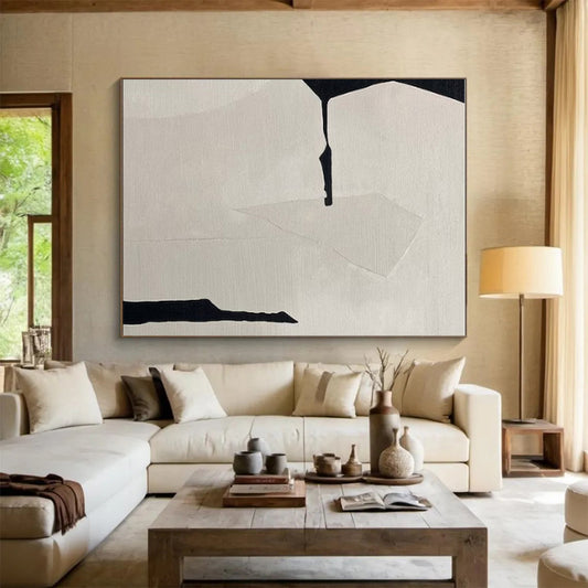 Minimalist Canvas Art Beige and Black Geometric Abstract Art PT794