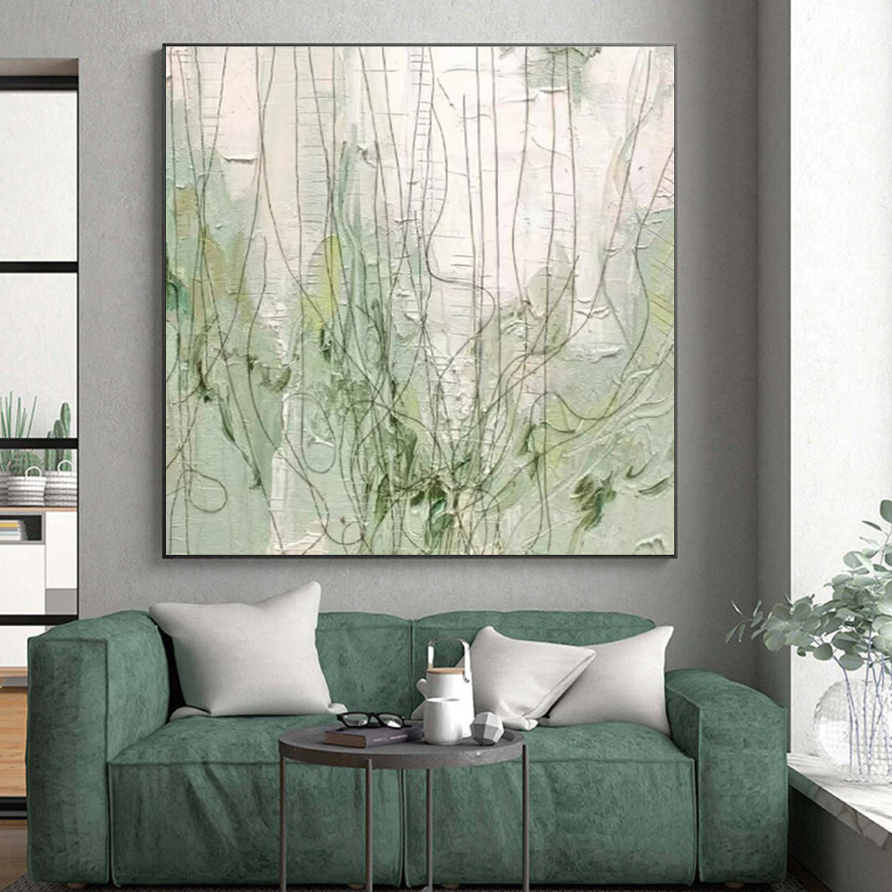 Handmade Art Green Beige Linear Textured Abstract Art PT346