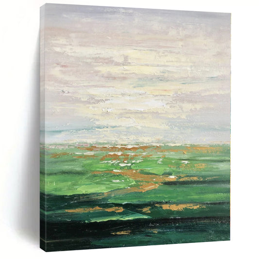 Acrylic Modern Art Paintings Green & Gold Landscape Abstract Painting On Canvas PT067