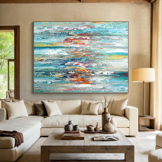 Hand Painted Art Multicolor Vertical Textured Abstract Art PT381