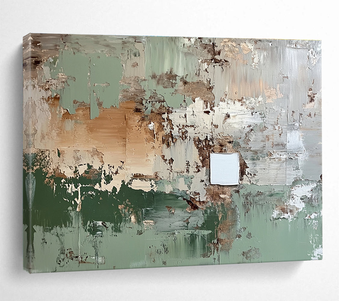 Large Contemporary Wall Art Green, Beige & White Textured Abstract Acrylic Painting HPS249