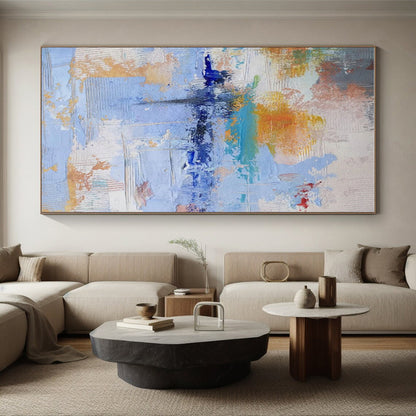 Modern Art Acrylic Blue Orange White Textured Abstract Art PT359