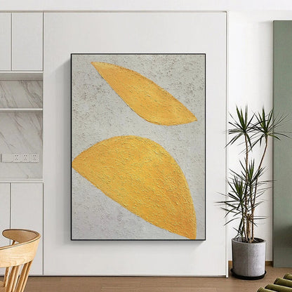 Hand Painting Yellow & Gray Textured Leaf Abstract Painting On Canvas PT022