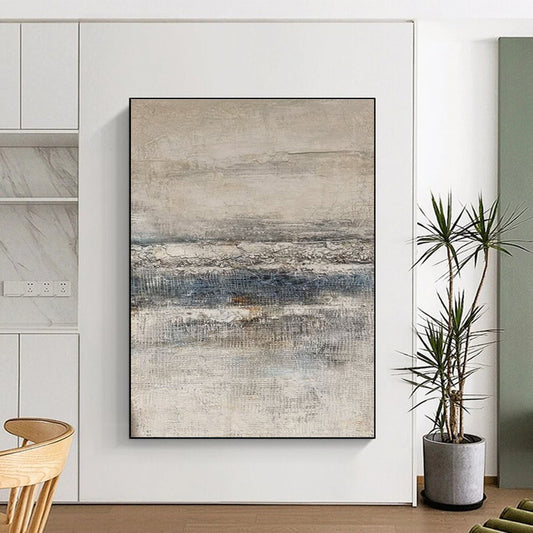 Large Contemporary Wall Art Gray, Beige, and Blue Textured Abstract Landscape Art DPS461