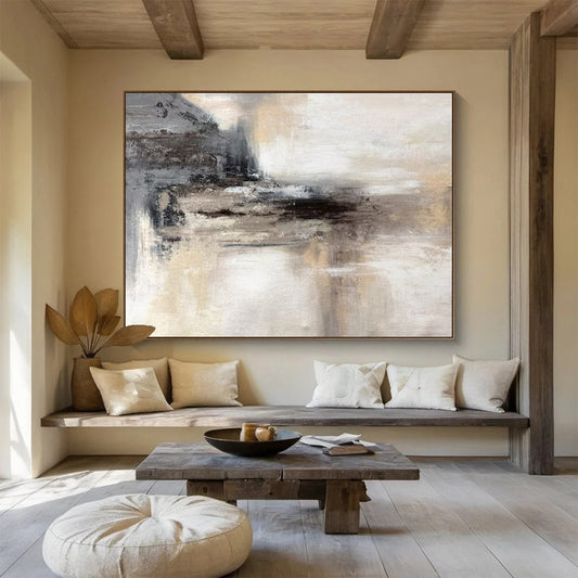Cool Abstract Paintings Gray, Beige, and Black Textured Abstract Landscape Art HPS408
