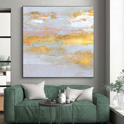 Oversized Abstract Wall Art in Grey, Gold, and Peach Abstract Textural Layers PT239