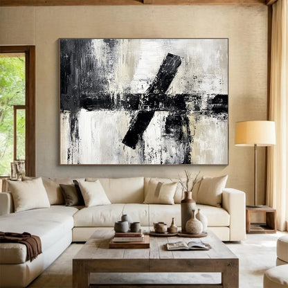 Cool Abstract Paintings Black, White & Beige Textured Geometric Abstract Painting HPS260