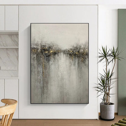 Hand-Painted Gray & Gold Abstract Textured Cityscape, Paintings For House DPS511