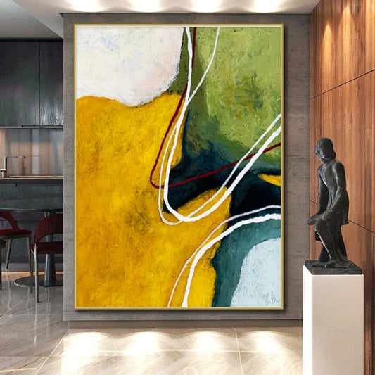 Unique Abstract Art Yellow, Green, and White Curved Abstract Art PT822