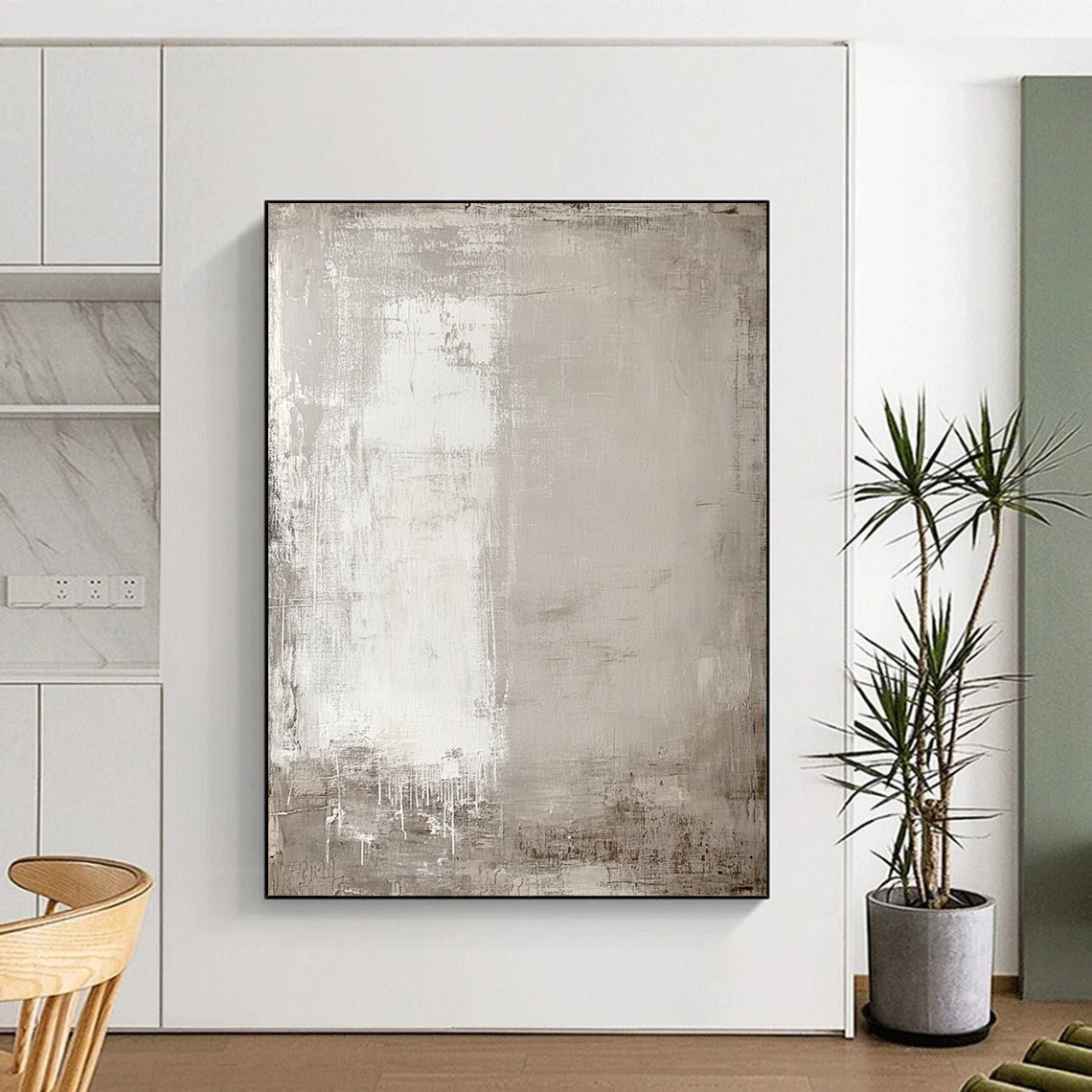Big Abstract Painting On Canvas With Gray, White Textured Minimalist Design On Canvas PT183