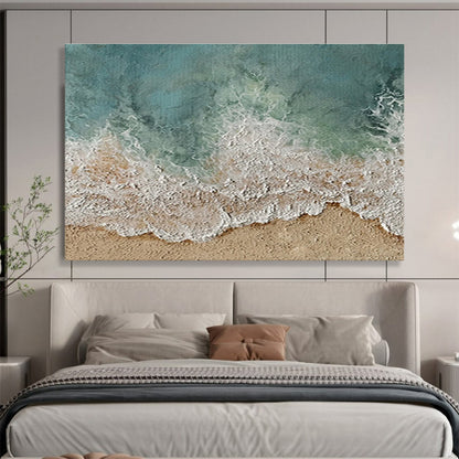 Hand Painted Art Turquoise & White Textured Beach Abstract Painting HPS226