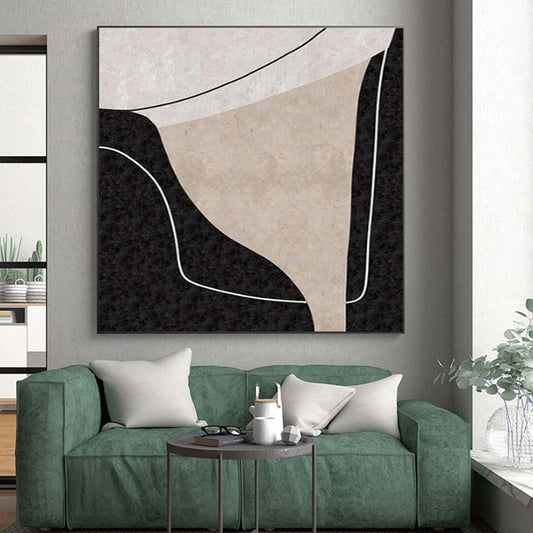 Hand-Painted Black, Beige, and White Geometric Abstract Art PT682