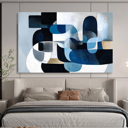 Large Size Blue, Black, White & Beige Geometric Abstract Painting HPS252