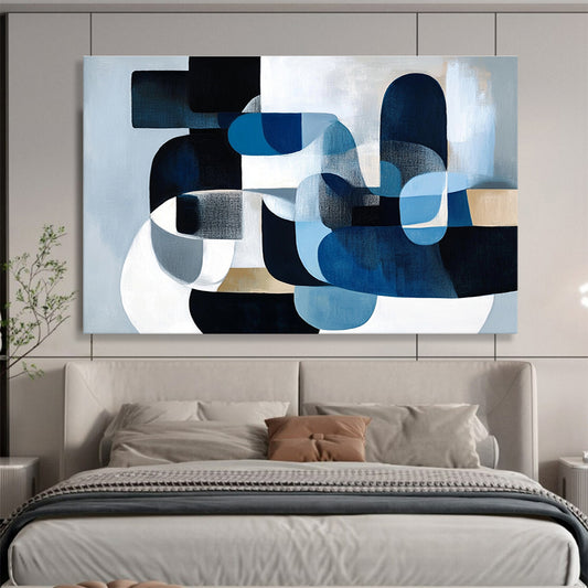 Large Size Blue, Black, White & Beige Geometric Abstract Painting HPS252