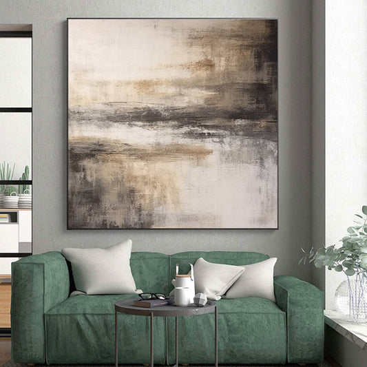 Minimalist Canvas Art in Beige, Grey, and Brown Abstract Misty Landscape Painting PT264