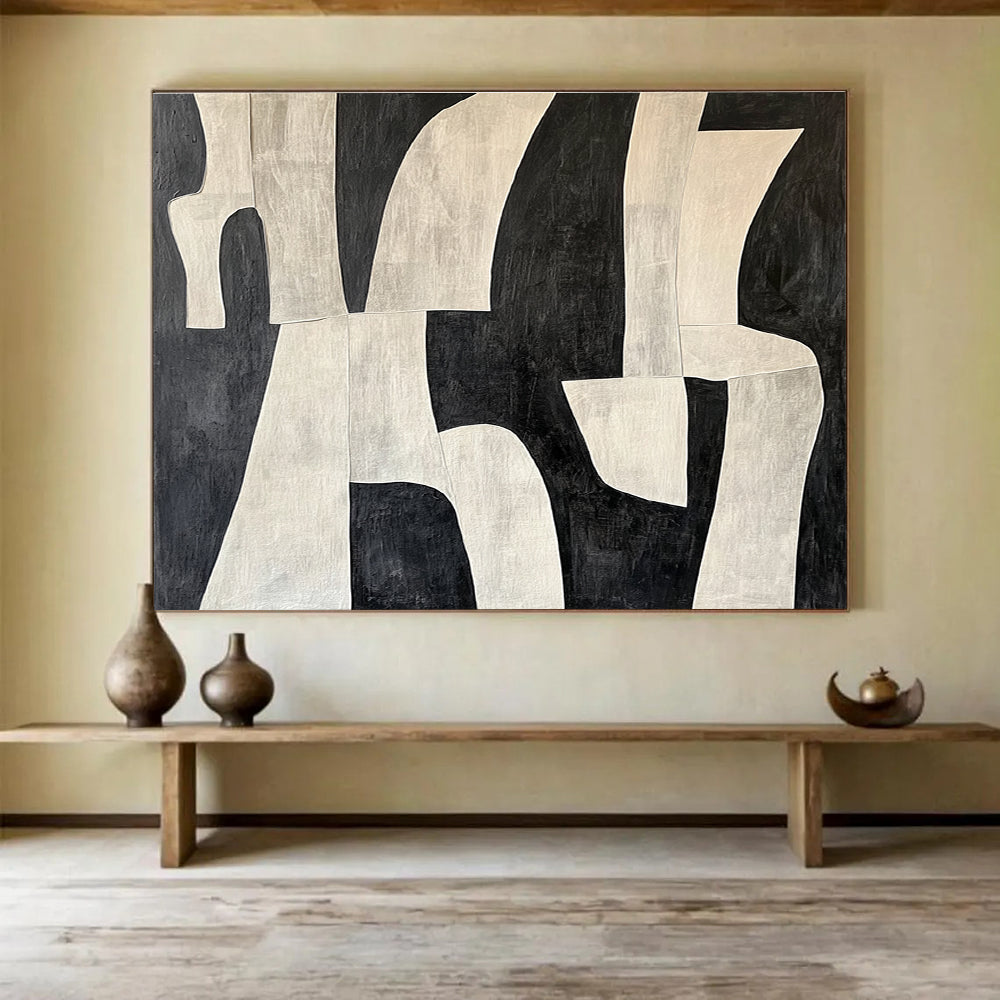 Large Size Black & White Geometric Abstract Acrylic Painting HPS244