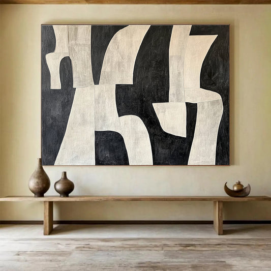 Large Size Black & White Geometric Abstract Acrylic Painting HPS244