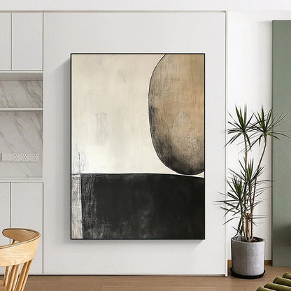 Abstract Canvas Wall Art Large, Black White Beige Abstract Minimalist Art PT155