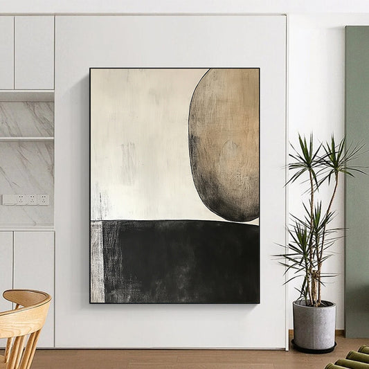 Abstract Canvas Wall Art Large, Black White Beige Abstract Minimalist Art PT155
