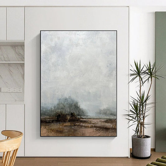 Hand-Painted Gray & Brown Textured Landscape Abstract Painting On Canvas PT081