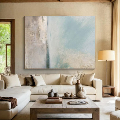 Large Size Beige, Blue, and White Textured Landscape Abstract Art PT710