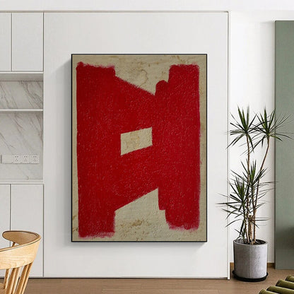 Handmade Art Red and Beige Geometric Abstract Art PT640