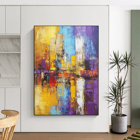 Hand-Painted Multicolor Textured Urban Abstract Painting On Canvas PT121