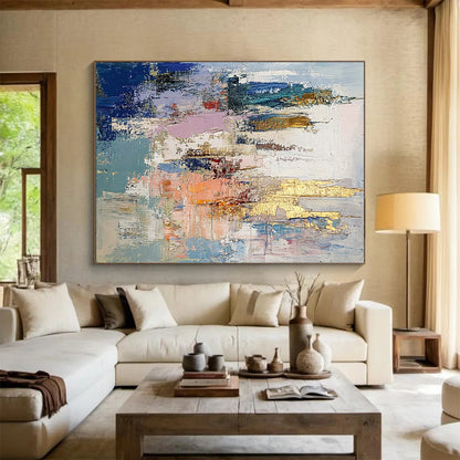 Gold Blue Pink Gray City Abstract Art PT146