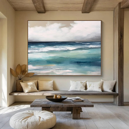 Acrylic Modern Art Paintings Blue & White Abstract Coastal Wave Art HPS197
