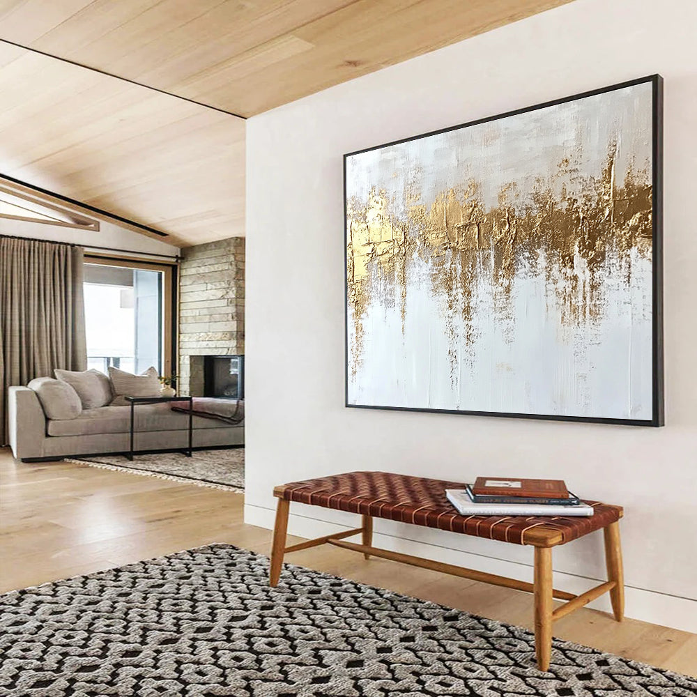 Large Contemporary Wall Art Gold & White Textured Abstract Painting HPS268