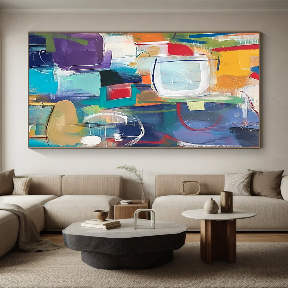 Original Large Abstract Paintings For Sale, Colorful Geometric Abstract Art PT152