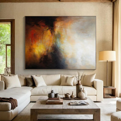 Modern Art Acrylic Orange, Yellow, and Black Textured Landscape Abstract Art PT808