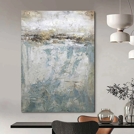Huge Size Beige, Blue & Gray Abstract Landscape, Large Contemporary Wall Art DPS512