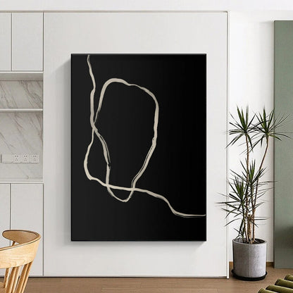 Minimalist Canvas Art Black Beige Line Abstract Art PT412